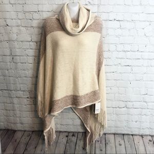 High Neck Scarf Sweater Light Brown and Creme
